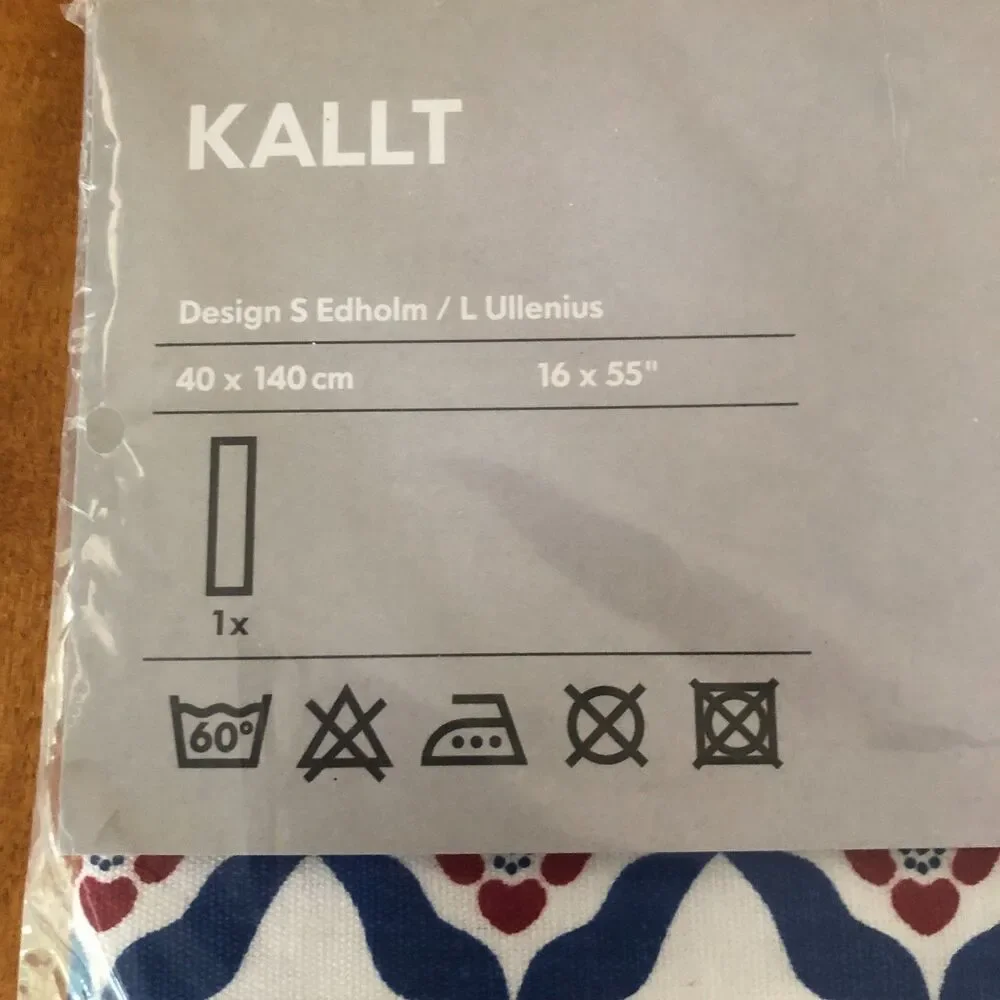 Ikea Kallt Table Runner Tablecloth Geometric Red Blue White Modern Retro 16”x55”